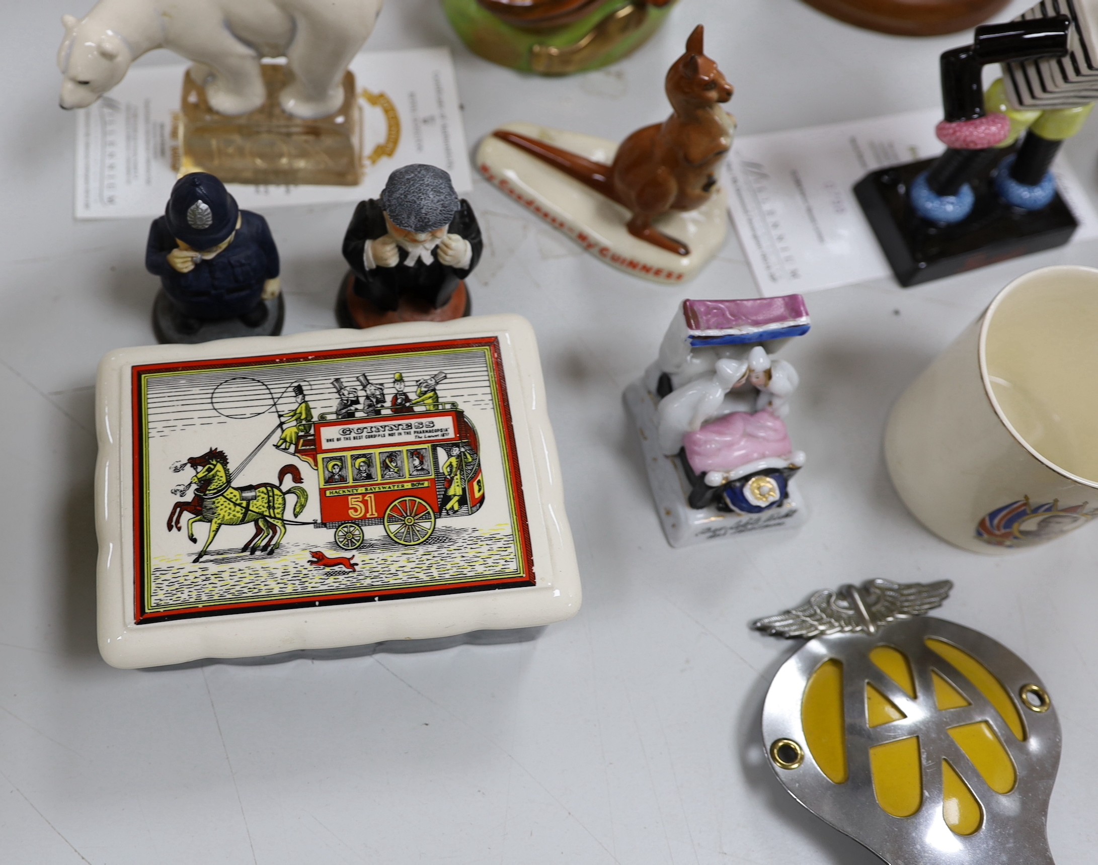 A selection of various novelty ceramics and collectibles, to include Coalport ‘Bertie Bassett’ no.798, a Royal Doulton HMV ‘Nipper’ ornament no.0892, and others